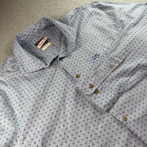 Johnnie-O Conrad Chambray Long Sleeve Button‎ Up Hangin Out Blue Print GTL Sz L